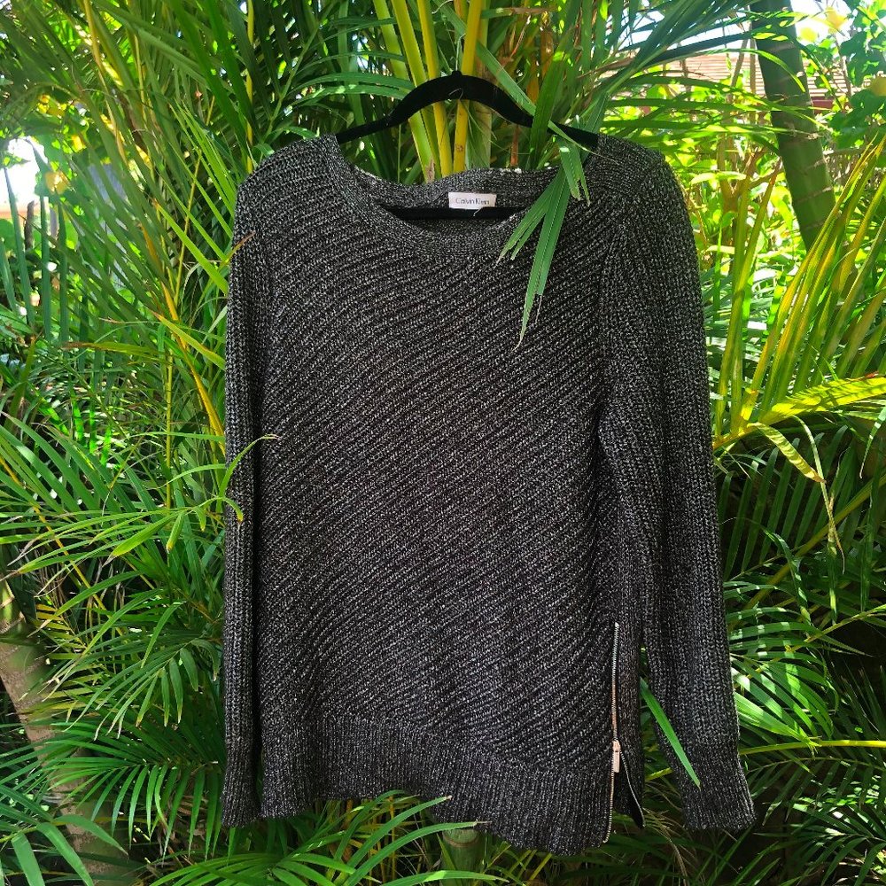 Calvin Klein Oversize Cable Knit Metallic Sweater